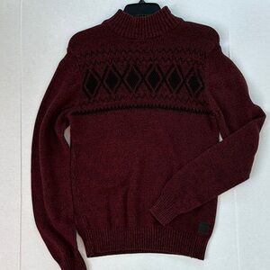 Guess Men's Maroon Turtleneck Sweater with Black Diamond Design